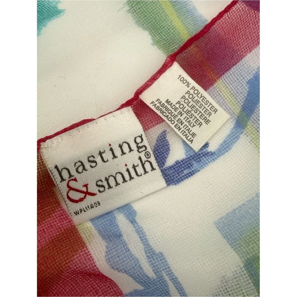 Hasting & Smith Vintage Floral Sheer Square Scarf Blue Pink Accessory Garden